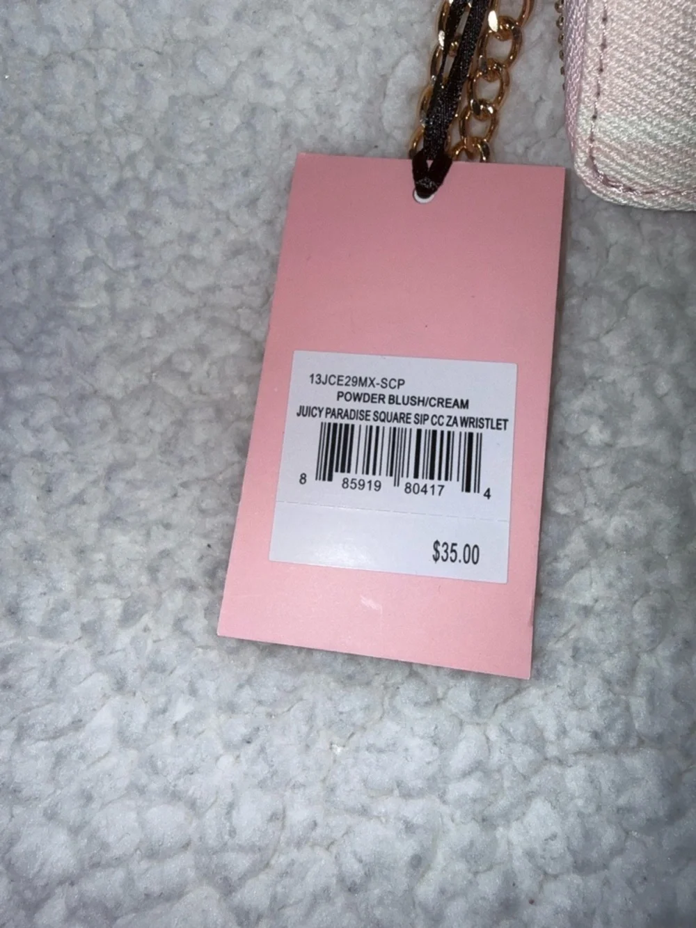 NWT Juicy Paradise in Powder Blush and Blue Mini Card Holder with Gold Chain